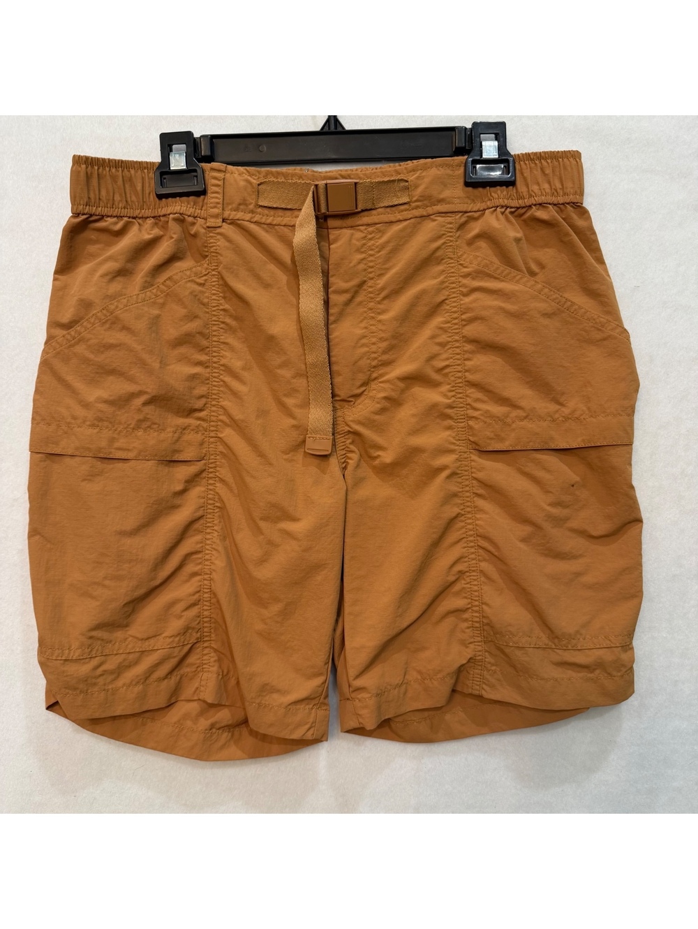 Eddie Bauer Ripstop Tech Cargo Shorts Mens Medium 8" Inseam Brown Belt FLAW READ